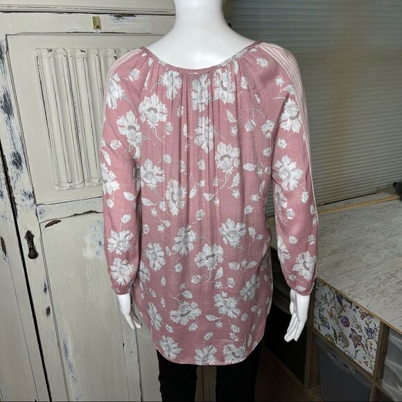 Fred David Pink Floral Tie Neck Long Sleeve Top Size Small - Picture 4 of 15